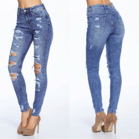 ❤ Blue Age - High Rise Destroyed Skinny Jeans - Picture 2 of 10